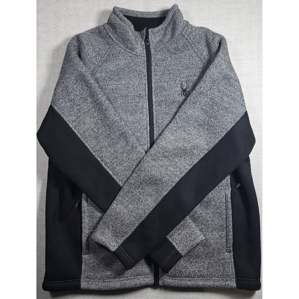 Spyder Mens XL Fleece Lined Sweater Jacket Full Zip Heather Gray Black